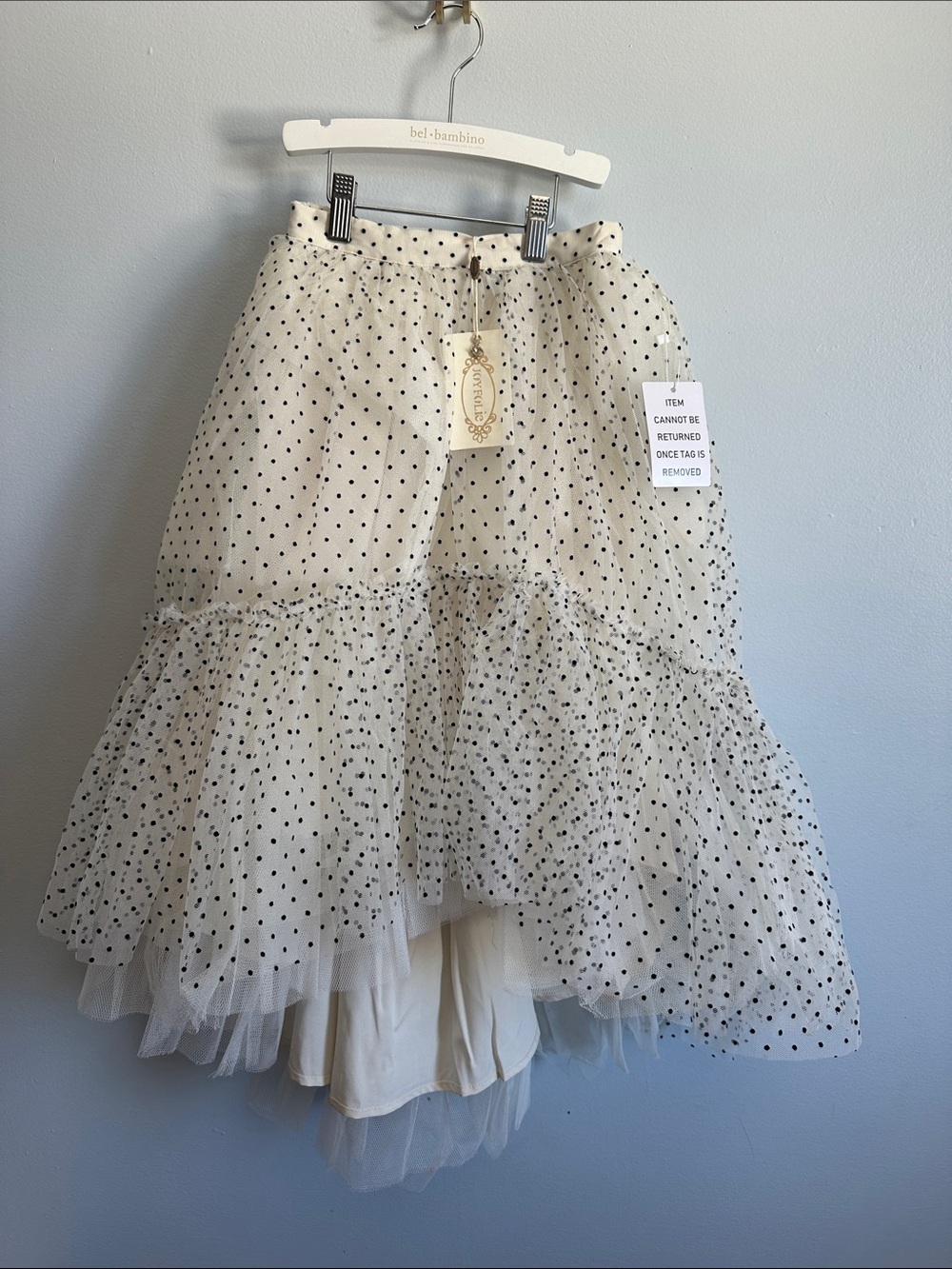 Joyfolie Cream Tulle High-Low Skirt with Black Polka Dots -girls size 8
